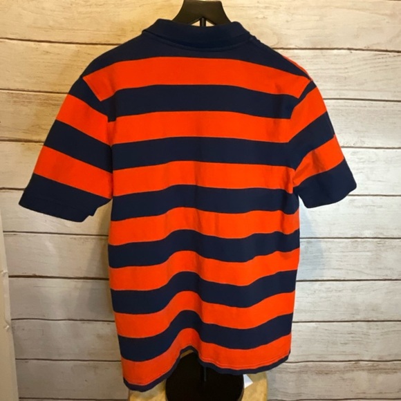 Lands End Orange and Navy Striped Polo Shirt,Business Casual, Dress  Casual - Picture 2 of 3